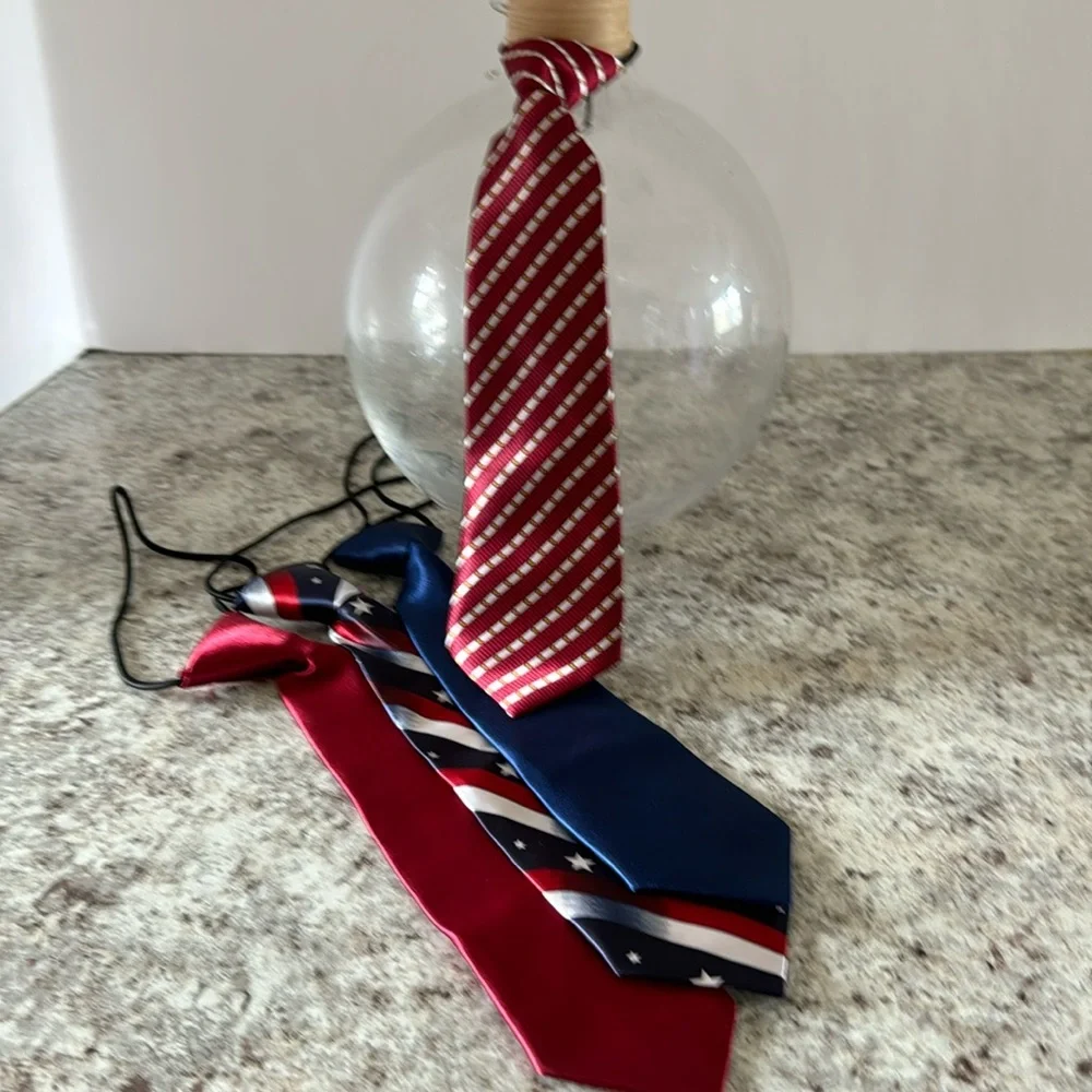 Ties 10 inch unisex satin look and feel set of 4 NWOT. Attached elastic cord.